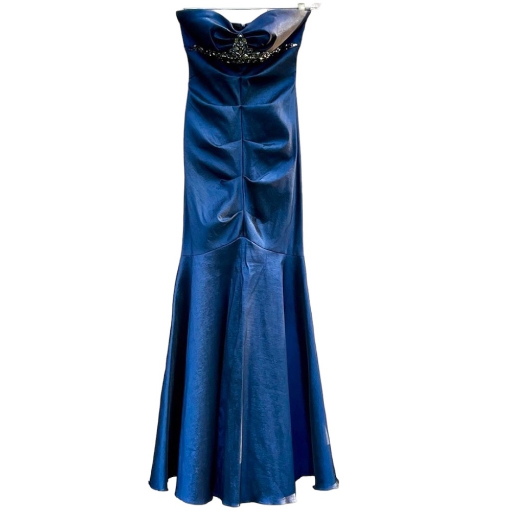 Cache Blue Satin Prom Dress